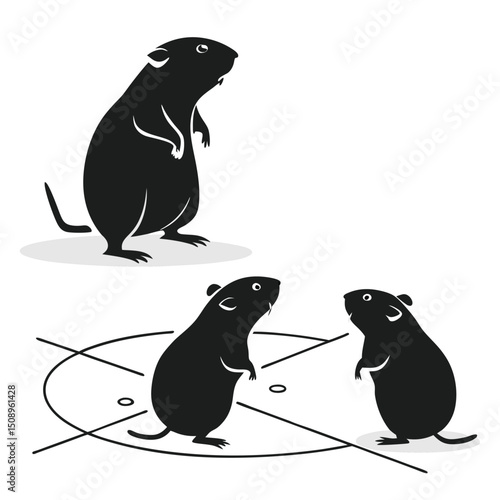 Cute cartoon groundhogs minimalist black and white vector illustration design