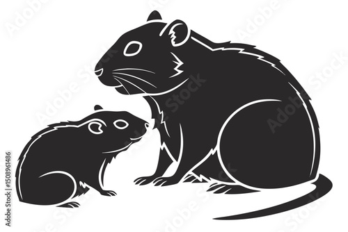 Cute cartoon gerbils black and white vector illustration for children