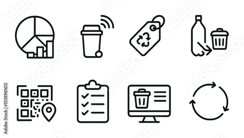 Icons representing recycling, waste management, and sustainable practices for environmental awareness