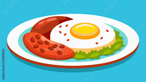 A mouthwatering casado plate with a perfectly fried egg aromatic white rice and seasoned red beans drizzled in a tangy tomato sauce.. Vector illustration