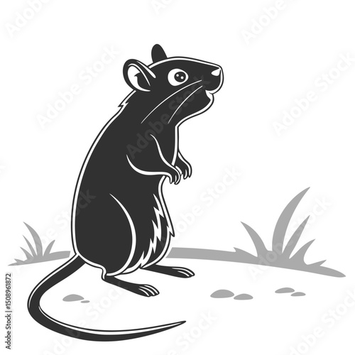 Cute cartoon rat standing on ground looking upward vector illustration