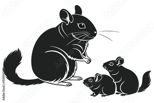 Cute chinchilla family vector illustration silhouette style isolated on white background