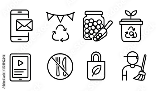 Sustainable living icons for eco-friendly lifestyle and digital design projects