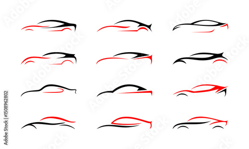set of abstract sport car logo silhouettes