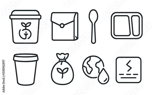 Sustainable packaging and recycling icons for eco-friendly design projects