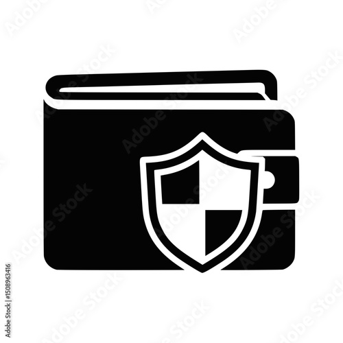 Secure wallet icon, black and white, for financial security, website design