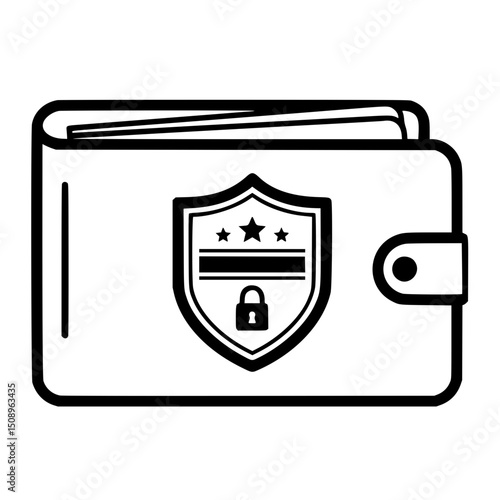 Secure wallet icon, black and white, for financial security, website design