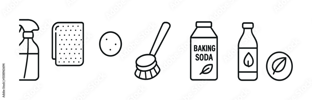 Eco-friendly cleaning products icons for natural home solutions Eco-friendly cleaning products icons for natural home solutions