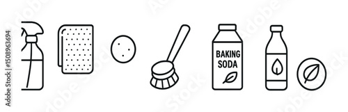 Eco-friendly cleaning products icons for natural home solutions