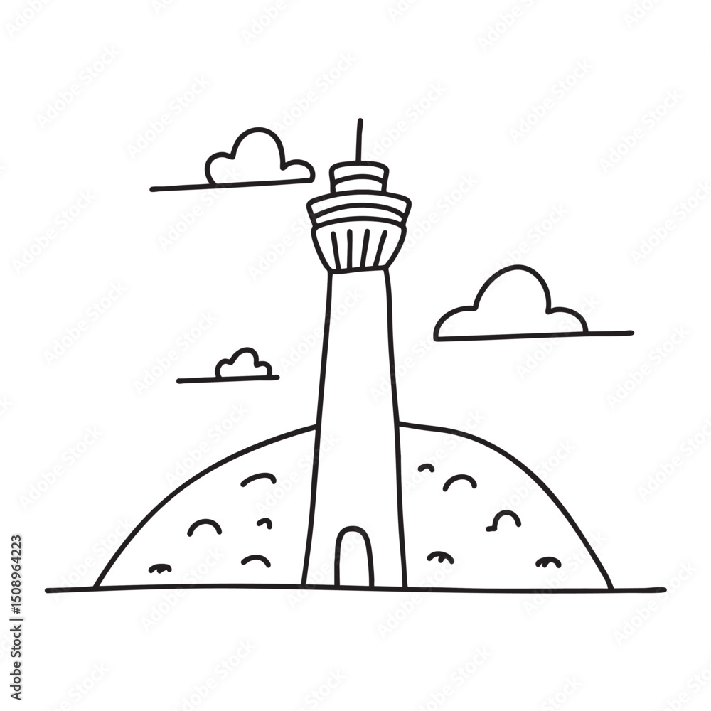 Fototapeta premium A tower beside a hill with a clear sky background