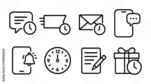 Communication and time management icons for digital apps and user interface design