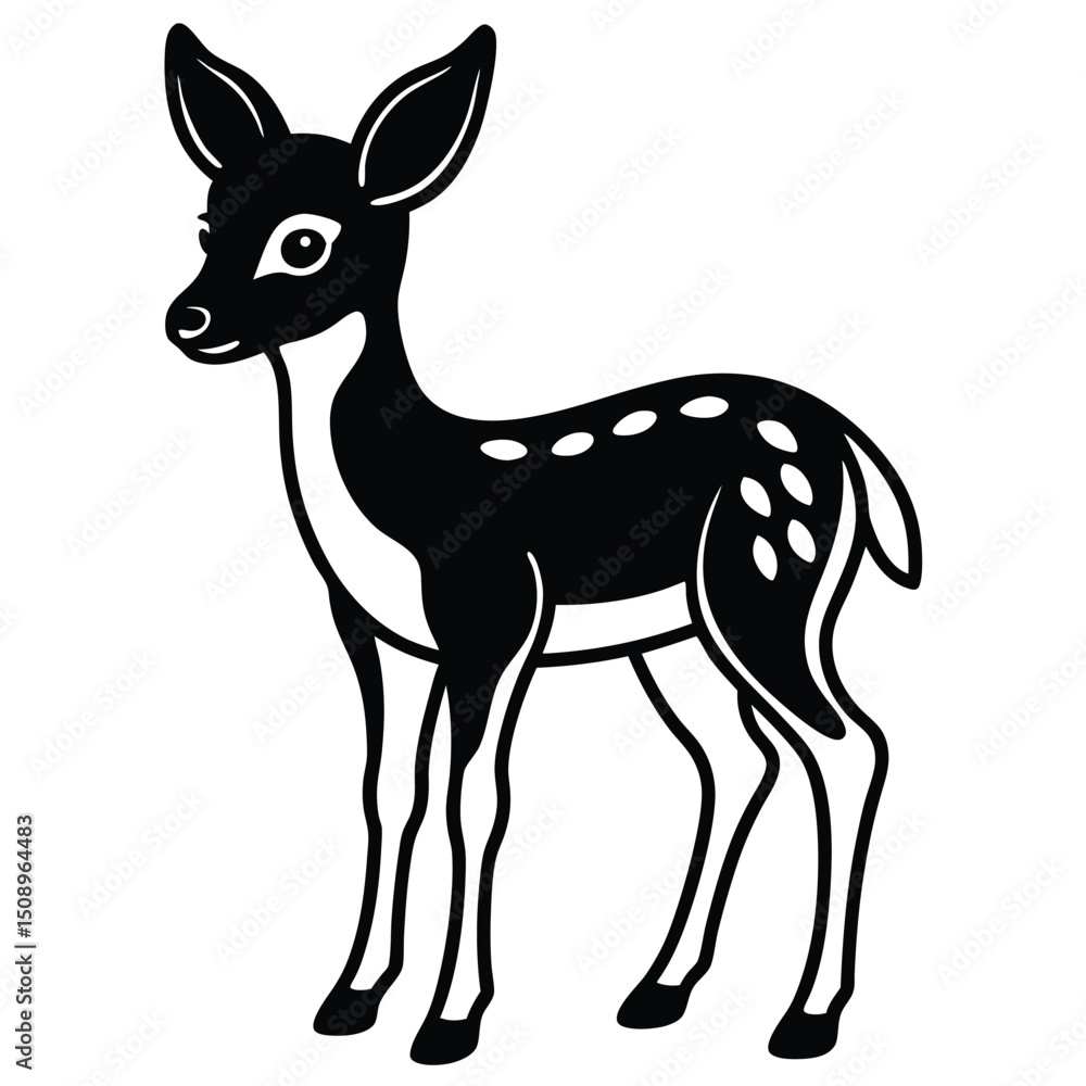 Cute black and white illustration of a fawn Cute black and white illustration of a fawn
