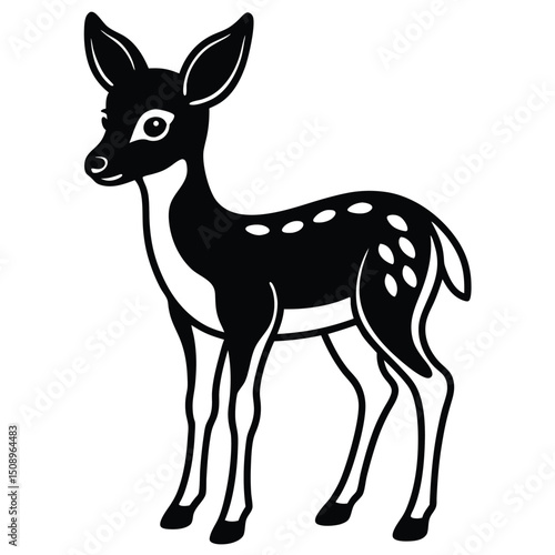 Cute black and white illustration of a fawn