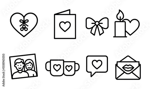 Romantic icon set for valentine's day cards and gifts