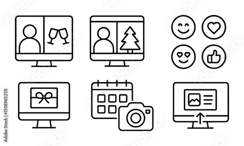 Digital communication and celebration icons for online events design