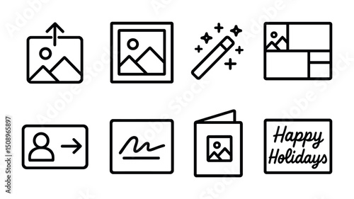 Versatile editing icons for holiday greeting cards and design layouts
