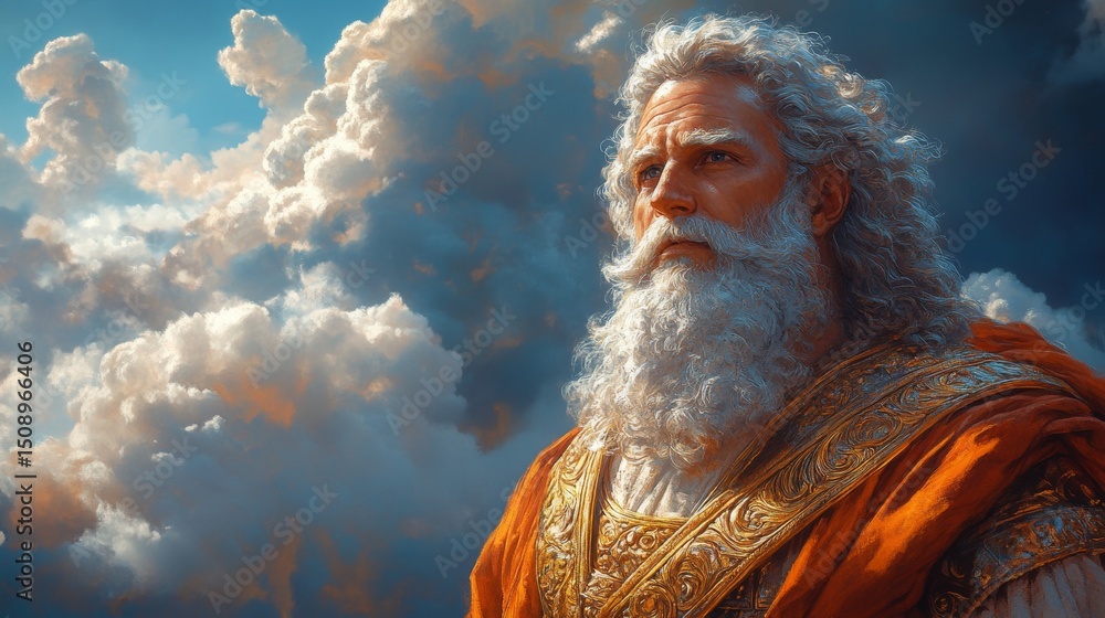 Fototapeta premium A mythological scene of Zeus on Mount Olympus, painted in the neoclassical style. 