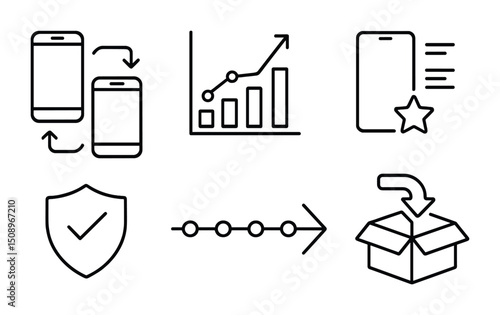 Business and technology icons for data monitoring and user feedback