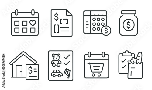 Budget planning and financial management icons for personal and business use