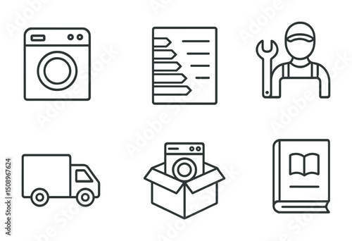 Home appliance installation and maintenance: icons for manuals and guides