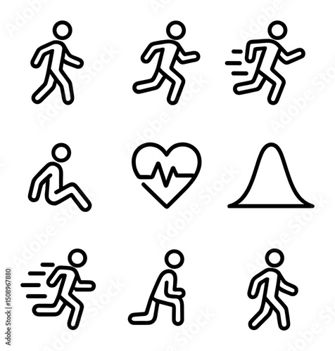Tabata Intensity Icons. Outline icon set of Tabata intensity levels: low intensity, moderate intensity, high intensity, maximum
