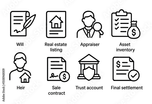 Legal and financial icons for real estate and inheritance planning