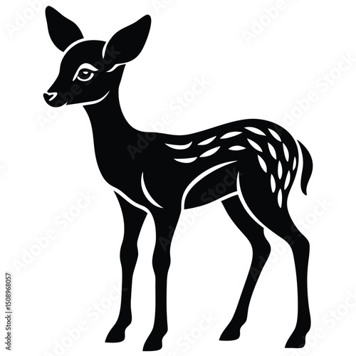 Black roe deer standing isolated vector silhouette