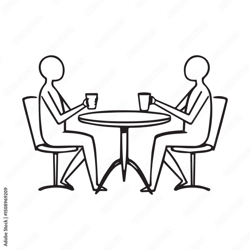 Two people sitting at a table isolated on white background Two people sitting at a table isolated on white background