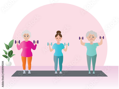 Diverse women lifting weights, promoting healthy aging and fitness