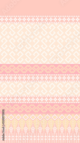 Fabric pixel abstract geometric pattern Thai style design for clothing, fabric, background, wallpaper, wrapping, batik. Knitwear, Embroidery style. Aztec geometric art ornament print.