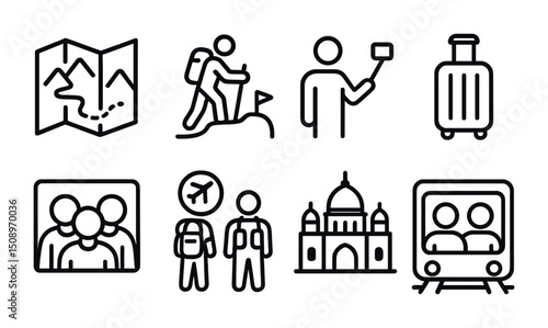 Adventure and travel icons for vacation planning and exploration design