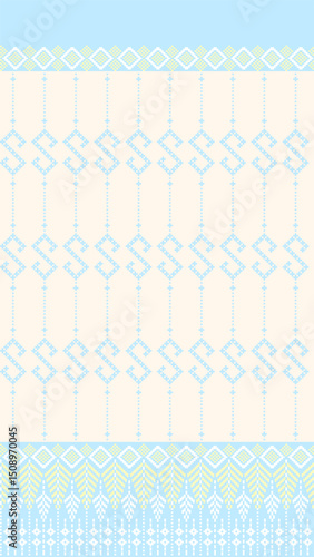 Fabric pixel abstract geometric pattern Thai style design for clothing, fabric, background, wallpaper, wrapping, batik. Knitwear, Embroidery style. Aztec geometric art ornament print.
