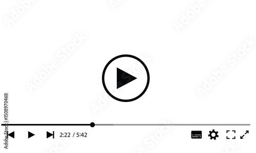 Multimedia video player with play button, play video window with navigation icons, video streaming frame on internet, modern social media video player interface template live digital stream