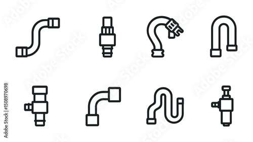Plumbing pipe icons set for industrial and residential design use