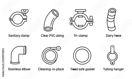 Collection of industrial pipe fittings and components for plumbing design