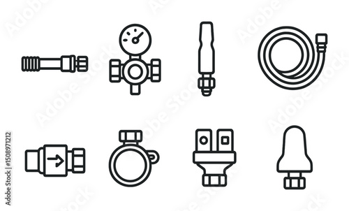 Plumbing tools and equipment line icons for repair and maintenance design