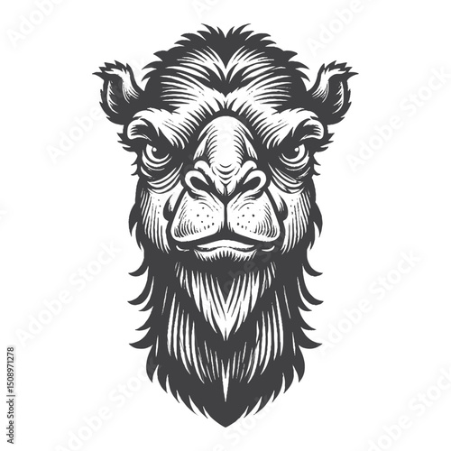 Vintage Hand-Drawn Dromedary Camel Illustration – Angry Expression Engraved Style Vector For T-Shirts Posters Stickers And Nomadic Apparel