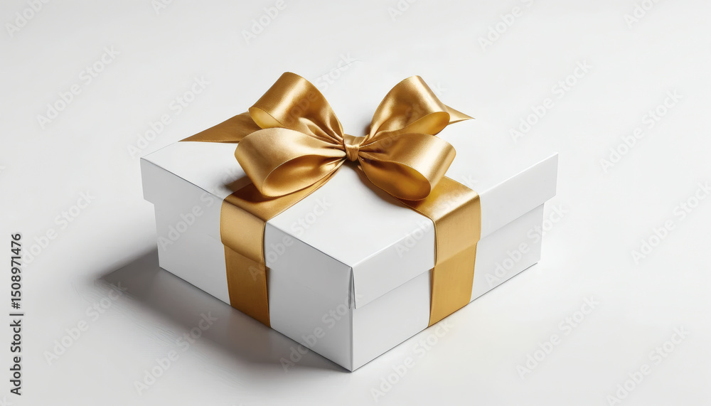 Elegant White Gift Box with Gold Ribbon Elegant White Gift Box with Gold Ribbon