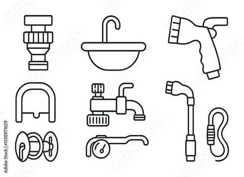 Collection of plumbing tools and equipment icons for design use