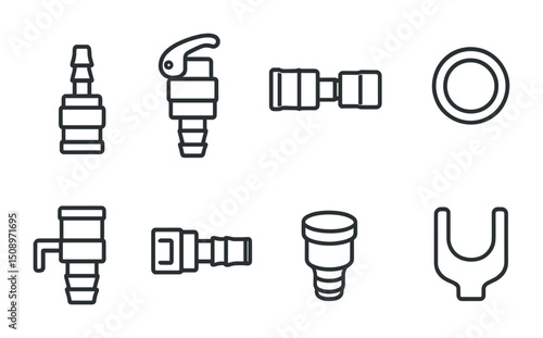 Industrial equipment fittings and connectors illustration for engineering design