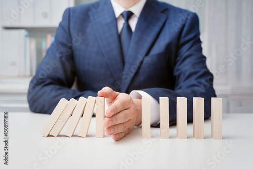 Domino business risk, crisis effect concept