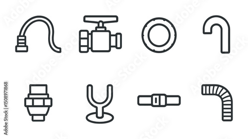 Plumbing tools and pipe fittings icons for industrial design use