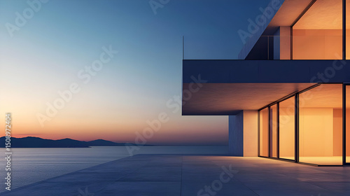 Modern Coastal House At Sunset