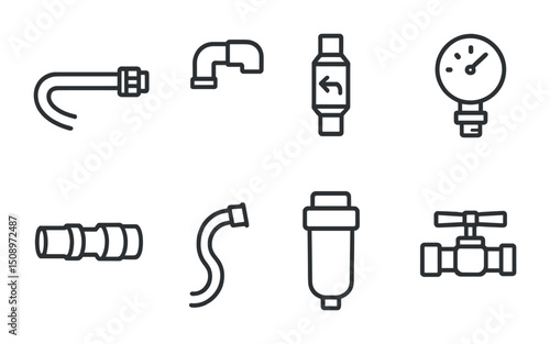 Plumbing tools and equipment icons for industrial design projects