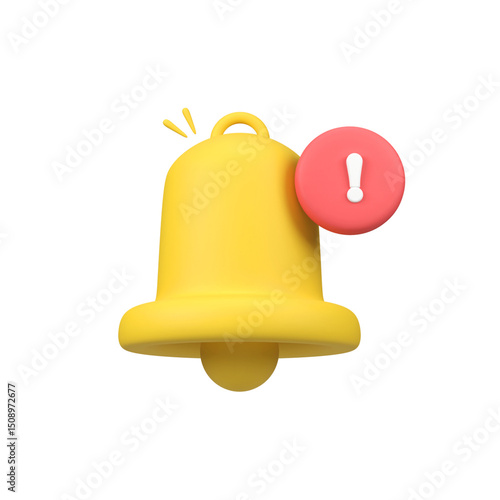 Notification bell with warning sign isolated 3d render icon illustration