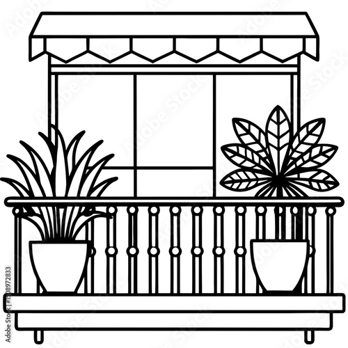 Minimal Balcony Setup with Plants – Vector Illustration