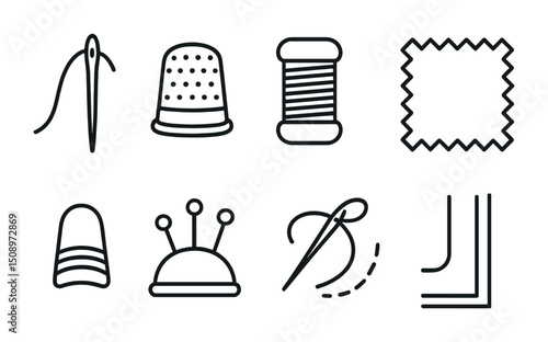 Sewing essentials icons set for crafting and fashion design projects