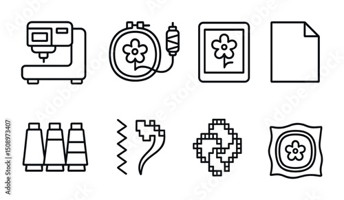 Sewing and embroidery icons for creative design projects and textile crafts