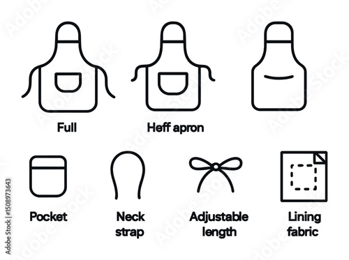 Apron design concepts featuring full, half styles, and customizable features