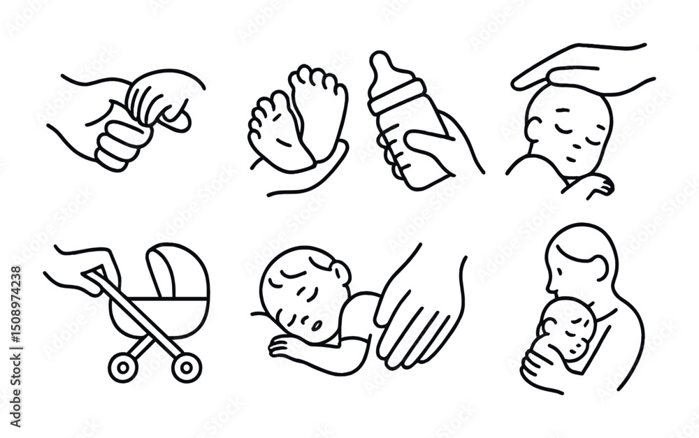 Naklejka premium Parenthood symbols: nurturing and caring for infants and babies
